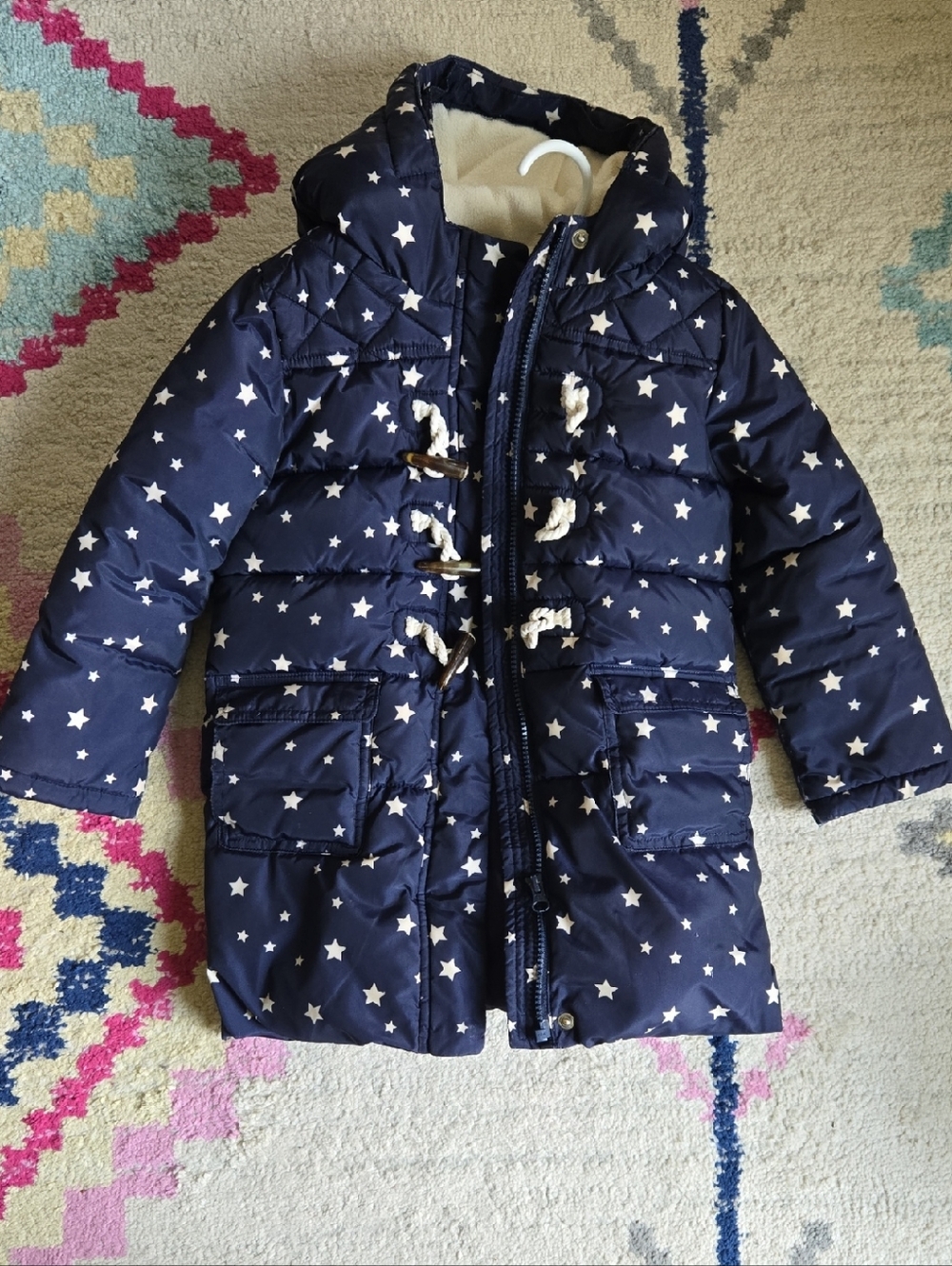 GAP Navy Star-Print Hooded Puffer Coat Girls 5T